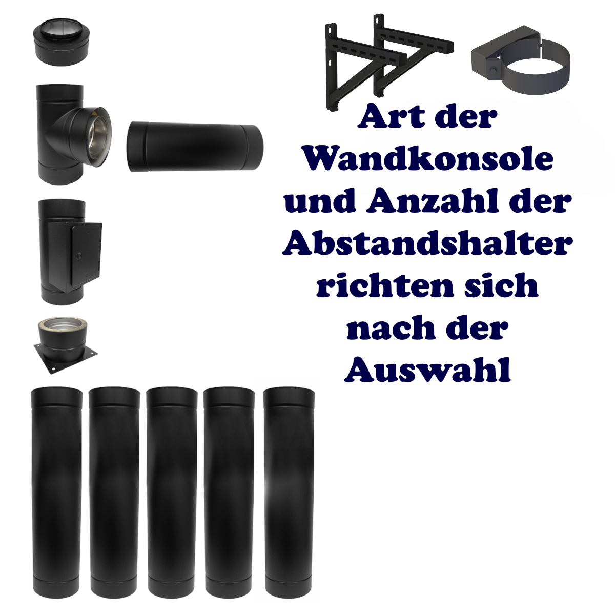 DW Neo schwarz Schornstein-Set 🏠 mit Wandkonsolen & Abstandshaltern für optimale Sicherheit 🔒