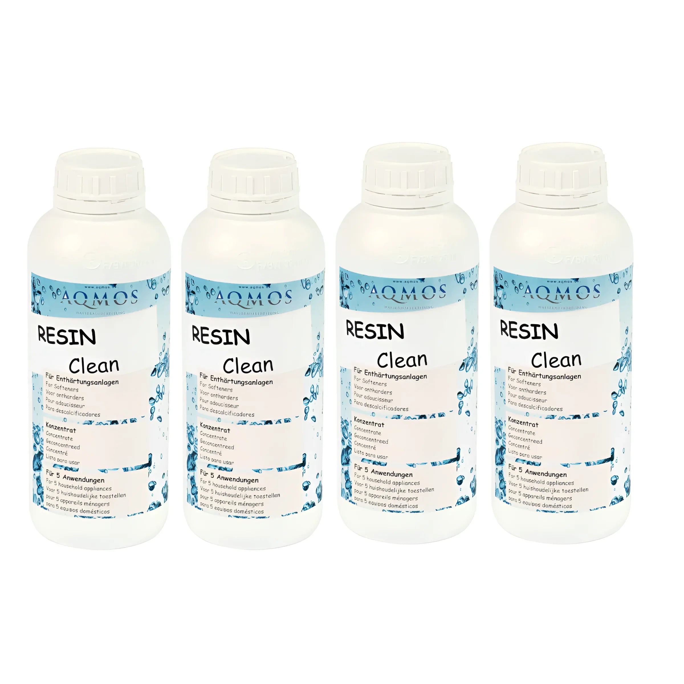 Vier Flaschen Resin Cleaner Leistungsstarker Ionenaustauscher auf Produktbild