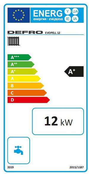 Energieeffizienzlabel für den DEFRO EVOPELL 12 Pelletkessel in der Produktbeschreibung