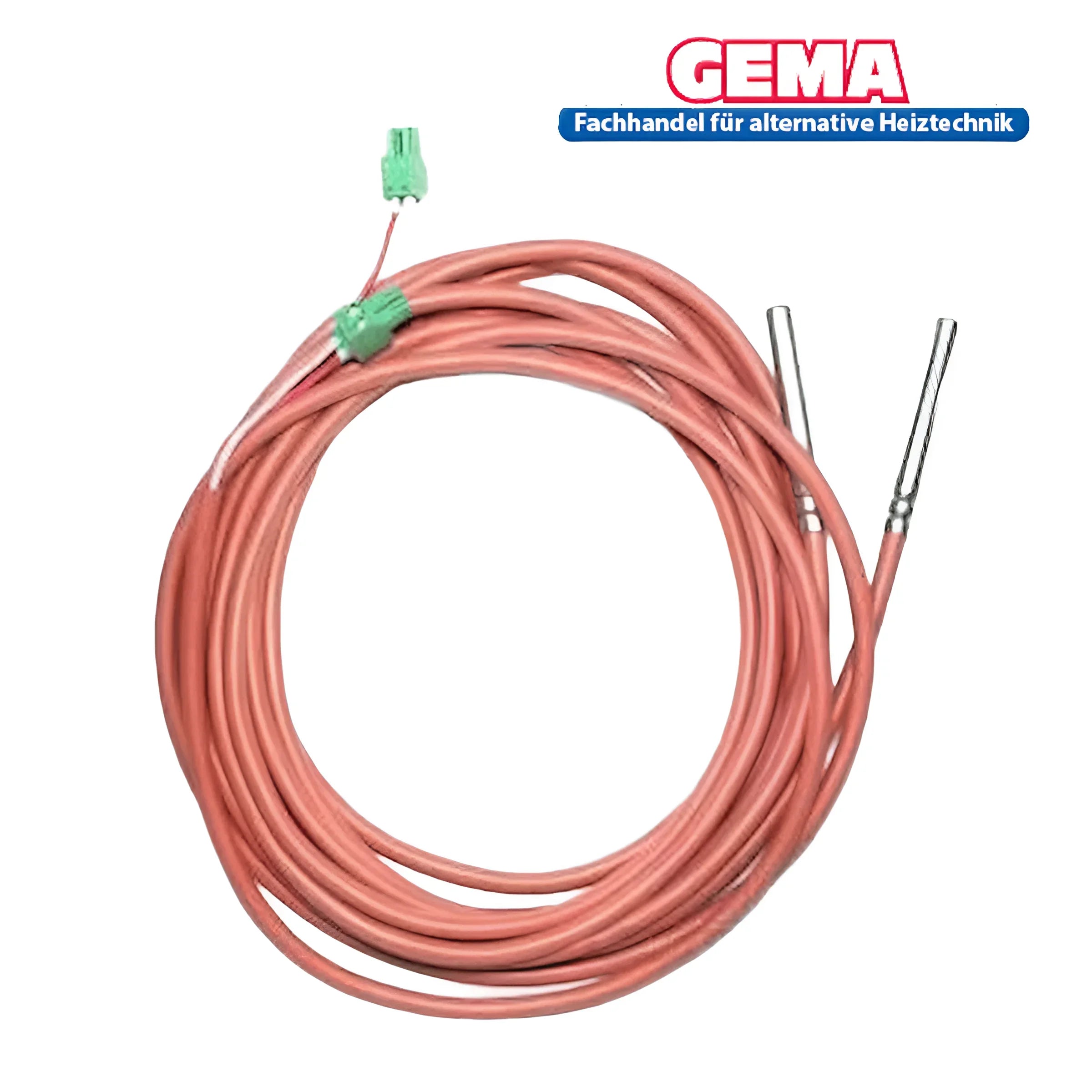 Coilcierter pinker Kabel mit grünem Stecker und Metallsonden für Kessel Attack SLX-Lambda