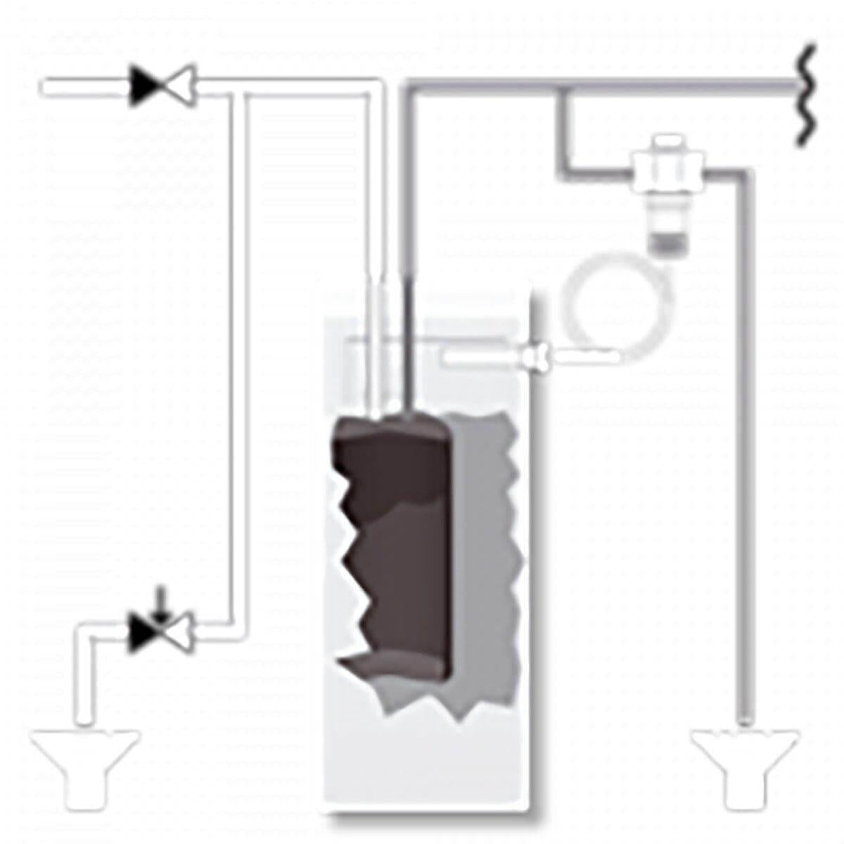Diagram einer thermische Ablaufsicherung CW617N mit Tanklevelsteuerung und Ventilen