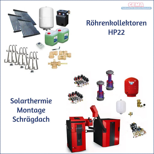 🌞 Röhrenkollektoren HP22 & Heiztechnik für Solartermie Montage auf Schrägdach. Effiziente Heiz- und Solarlösungen!
