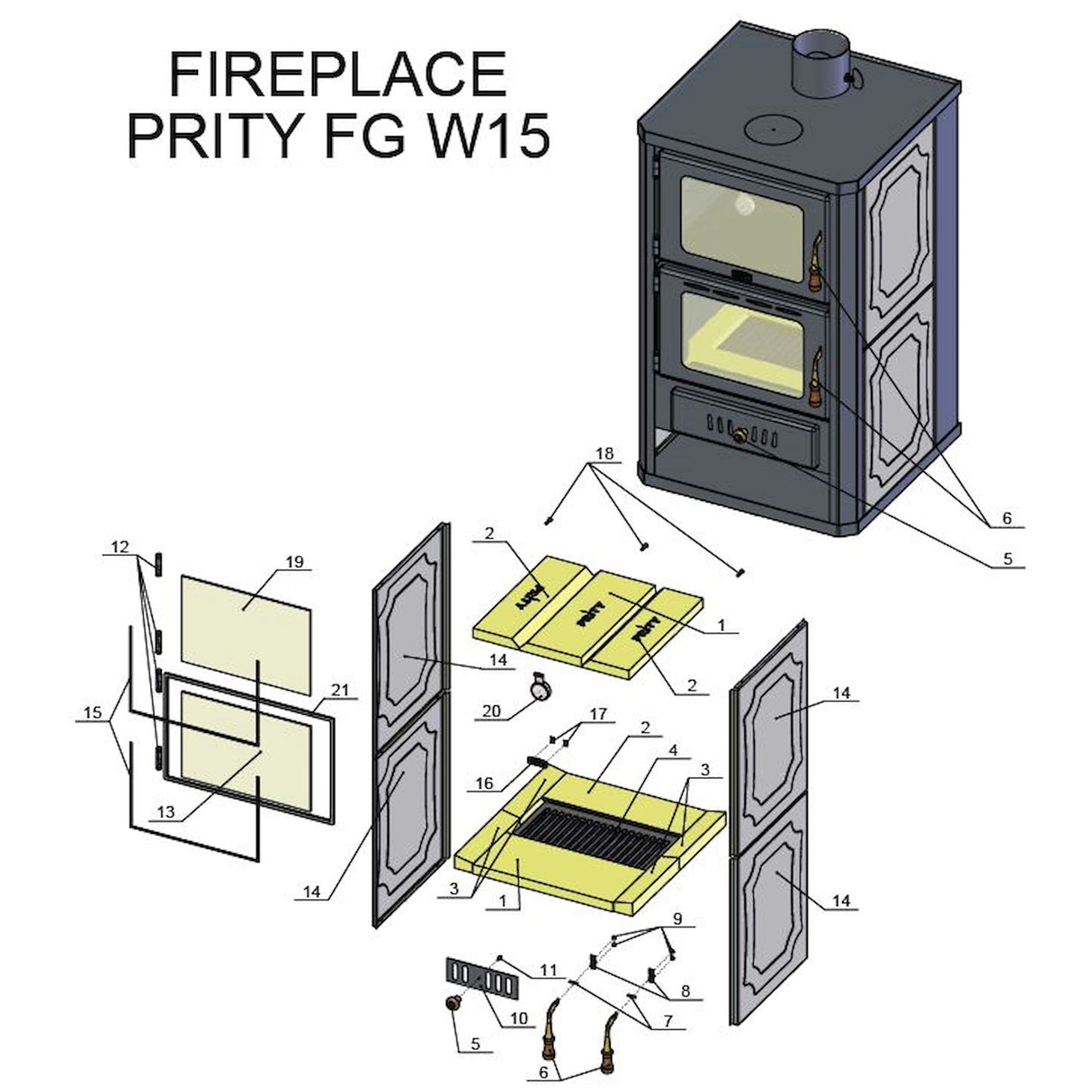 Veega kaasnev puuküttega ahi küpsetuskambriga Prity FGW15 - 19,8 kW