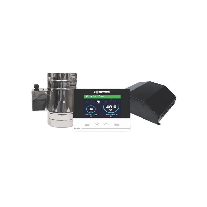 Bild der Kaminsteuerung EU-391 zPID mit Heizungsregler, chimney pipe und Black Cover für wasserführende Kamine, optimale Verbrennung, intelligentes Puffermanagement