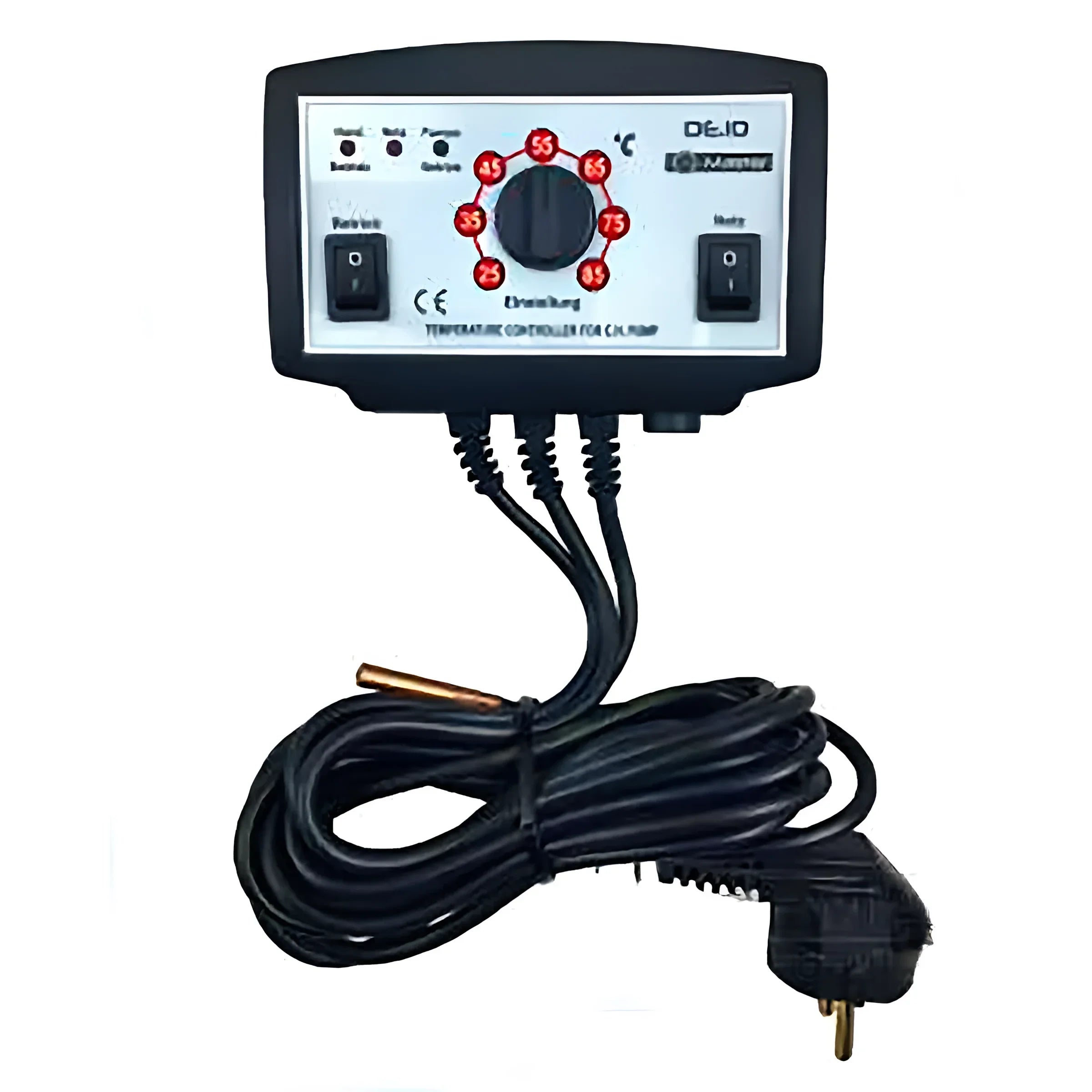 Schwarze Pumpensteuerung Master DE.10 EU 19 mit Sensor und Netzkabel