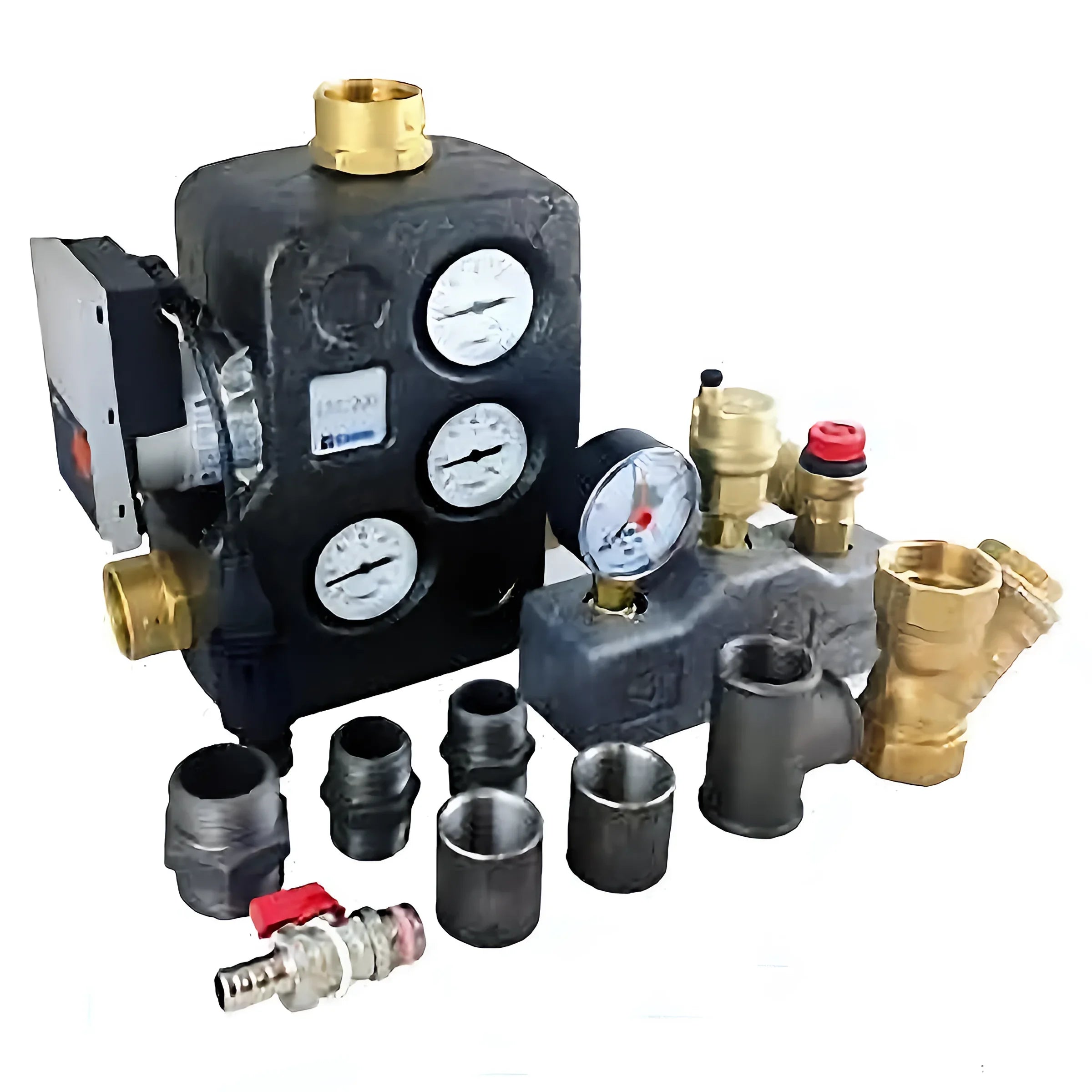 Installation set of gauges and valves for heating systems, including brass fittings and connectors 🔧💧