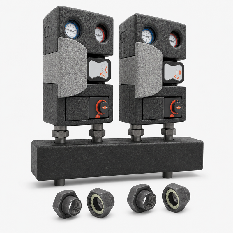 Pumpengruppen-Bundle DN25 mit WITA 3-Wege-Mischer, Sunex Verteilerbalken und Verschraubungssets