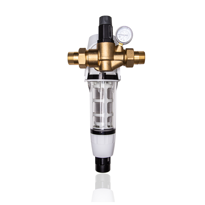 Rückspülfilter Aqmos 1" 🛠️ mit Druckminderer und Manometer für effektive Wass filtration 💧. Schützt vor Schmutz und Rost!