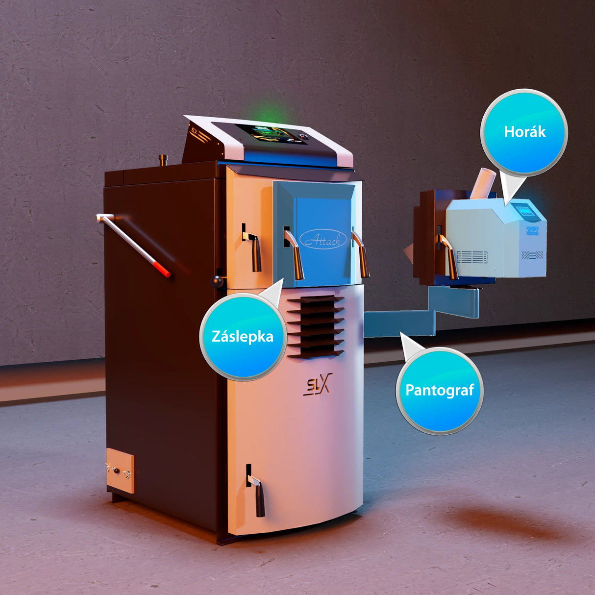 Kombinovaný kotol Attack SLX 35 kW - drevo a pelety - účinný & Versatilný