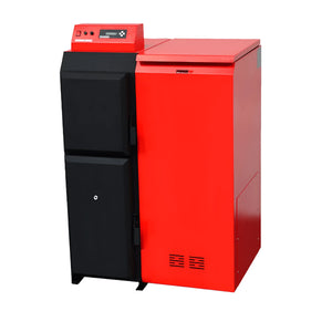 Thermoflux Pelletkessel in rot und schwarz mit digitalem Display und Heizsystem ☀️🔥.