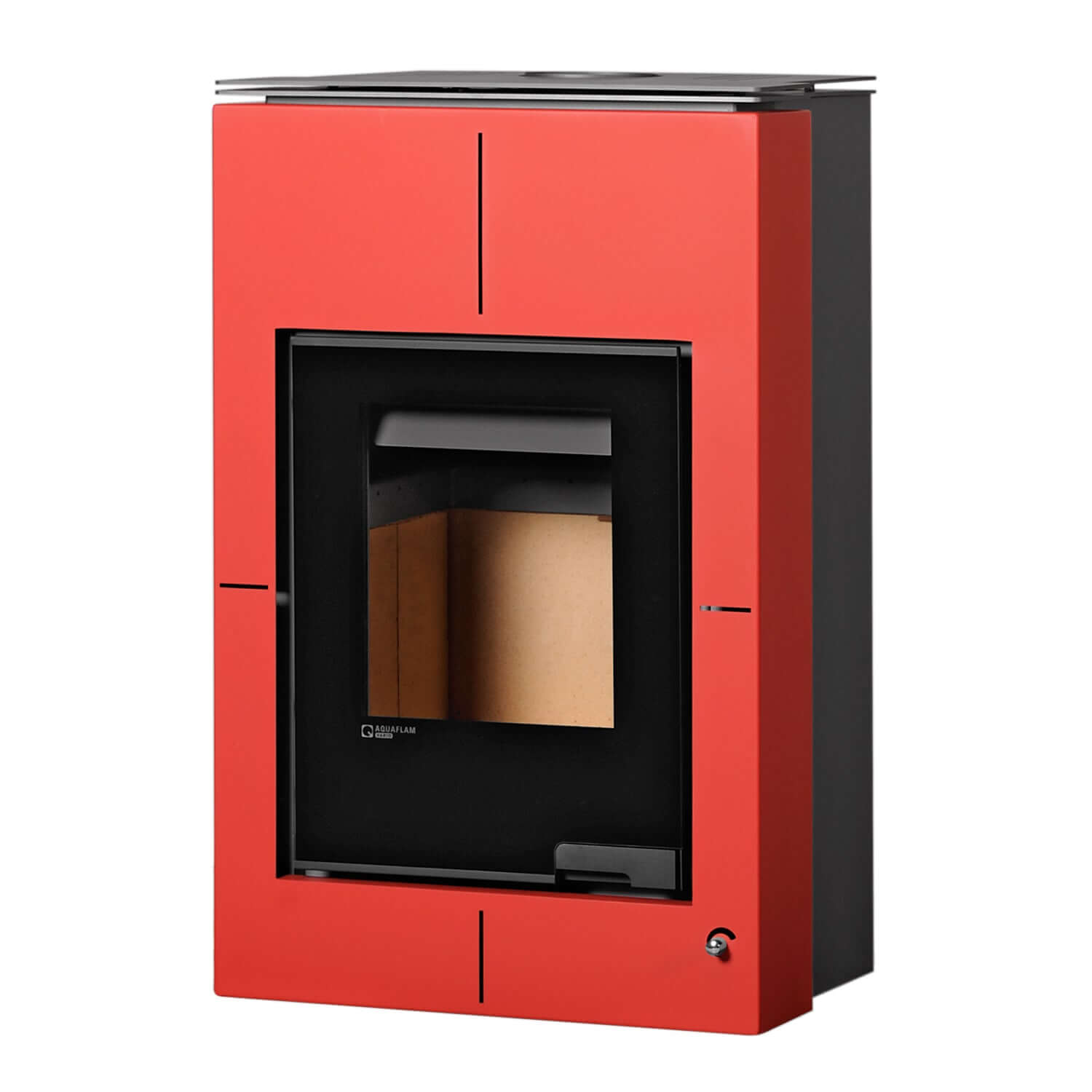 Vario Saporo wasserführender Kaminofen 🔥 in rotem Design für effiziente Wärmeerzeugung. Leistung: 11 kW, ideal für Heizungssysteme.
