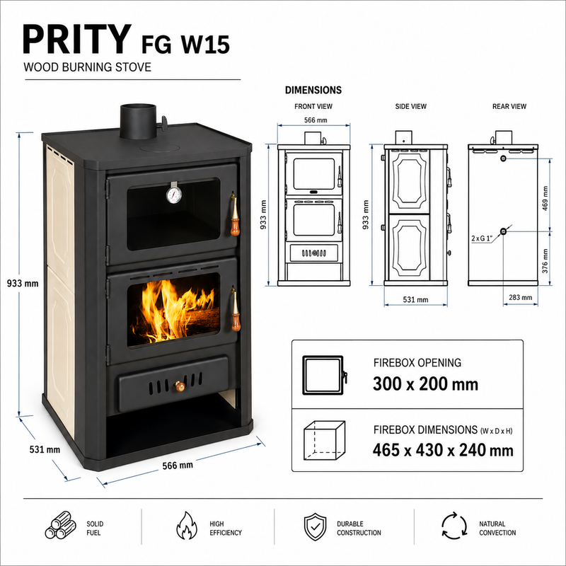 Ūdeni vadoša kamīna krāsns ar cepšanas nodalījumu Prity sarkana - 19,8 kW