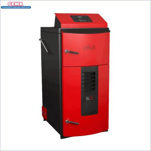 Roter und schwarzer Holzvergaserkessel Attack SLX Profi Holzvergaser 45 kW