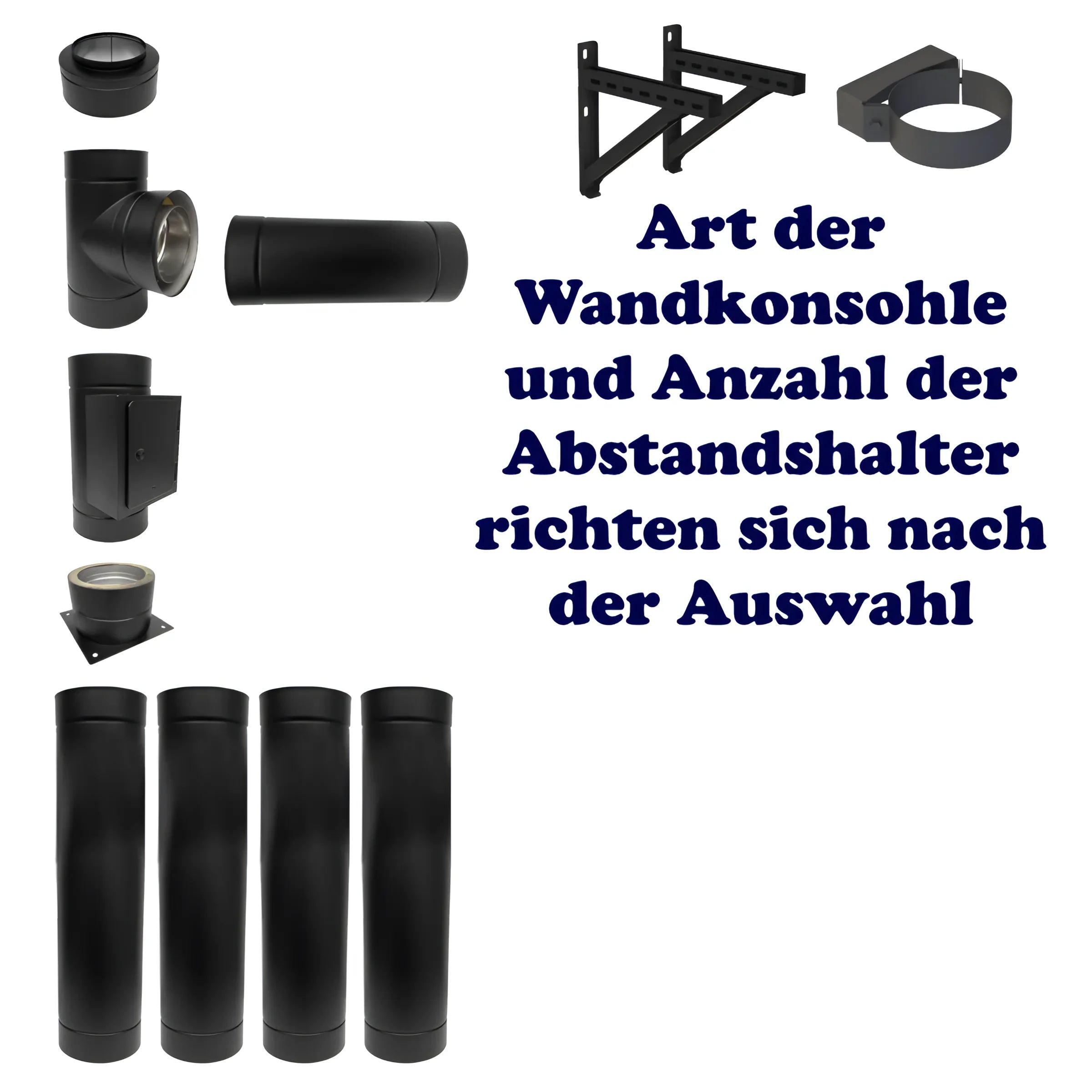 DW Neo schwarz Schornstein Teile 🏗️ - Wandkonsolen, Abstandshalter & mehr für 5-10m Einsatz
