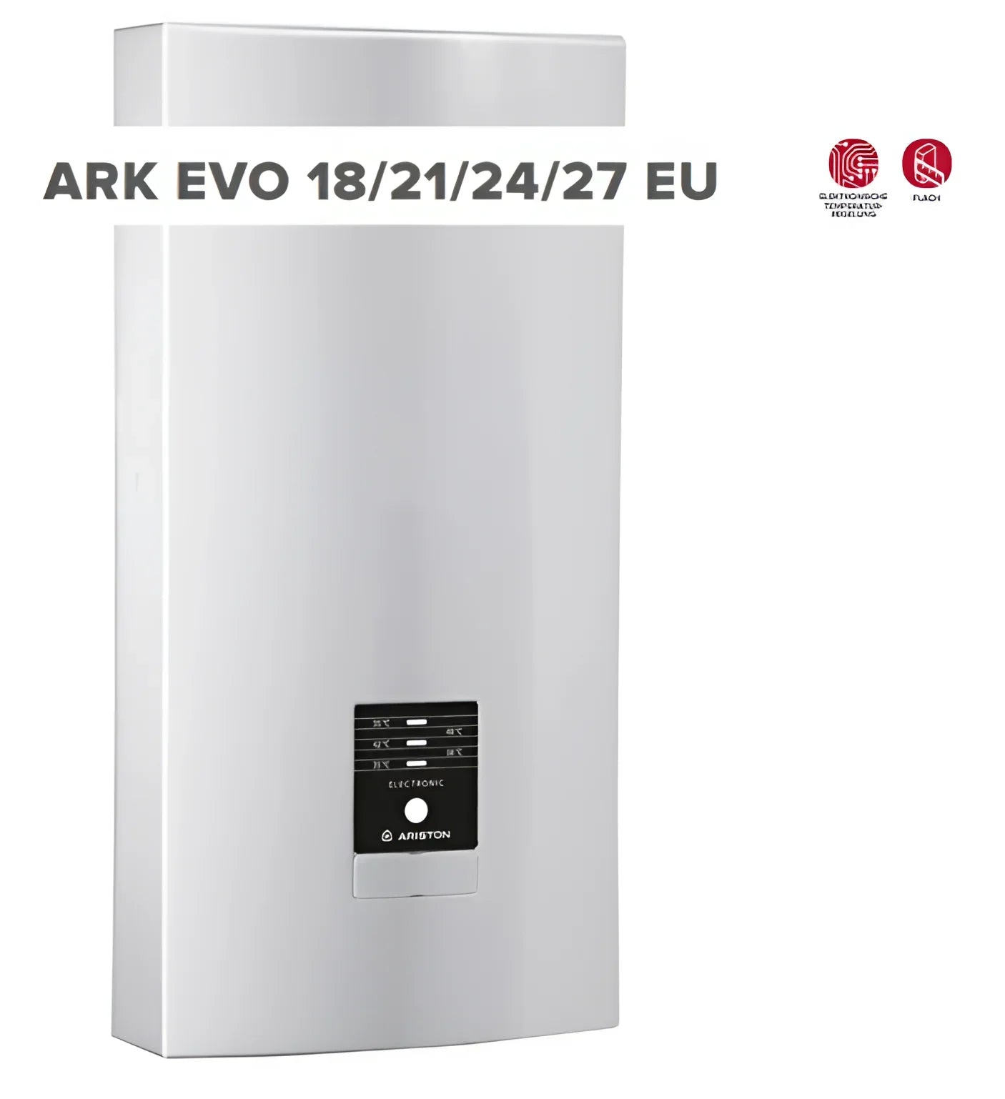 Ariston ARK EVO 💧 Durchlauferhitzer 18-27 kW, elektronisch reguliert mit einfachem Bedienfeld für 🛁 Temperaturauswahl.