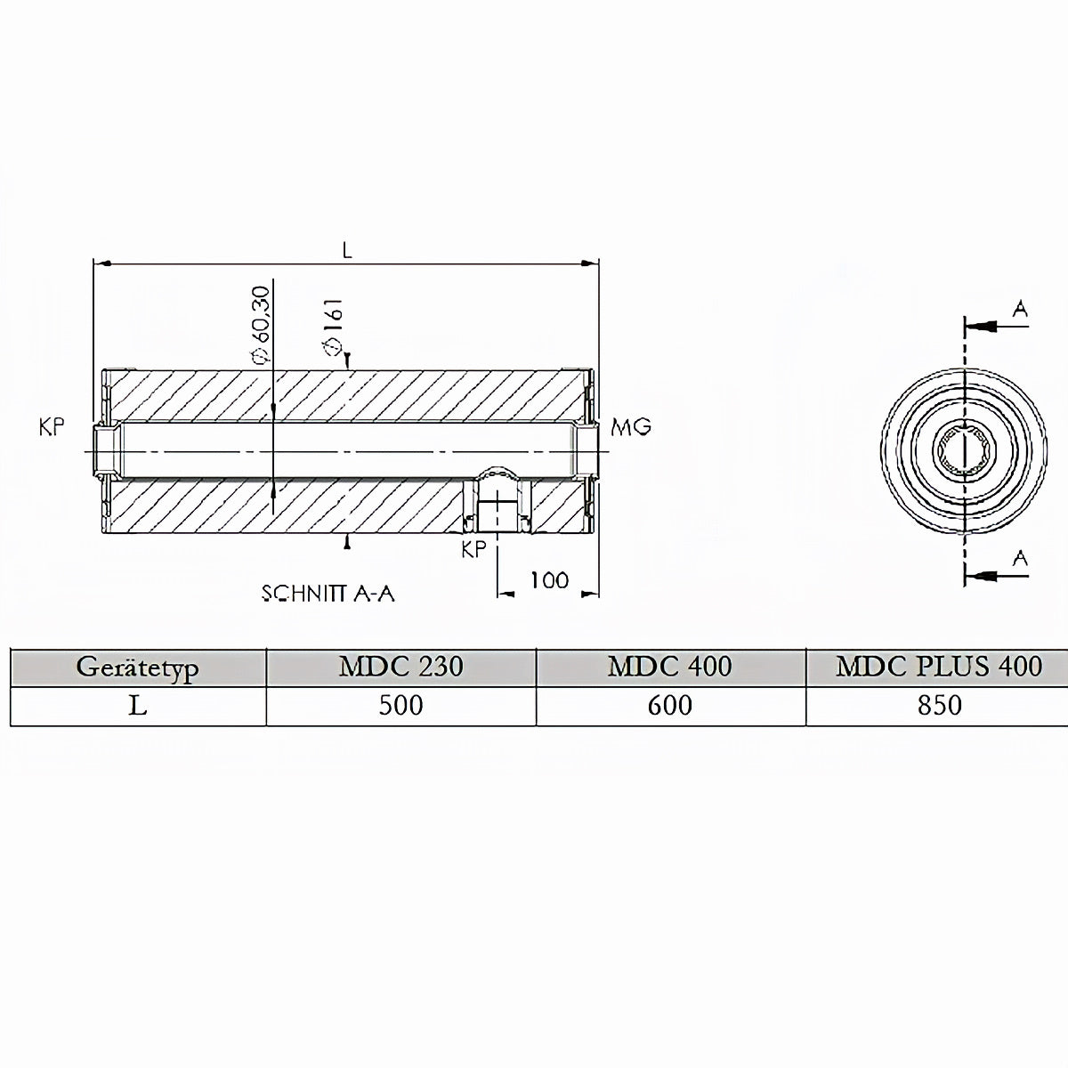 Technische Zeichnung mit Maßen für Durchlauferhitzer MDC 400 plus in drei Modellen