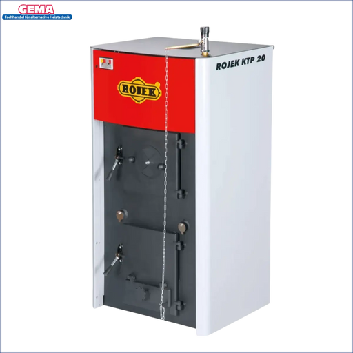 Roter und weißer Holzvergaserheizkessel Festbrennstoff Vergaserkessel Rojek KTP 20 kW