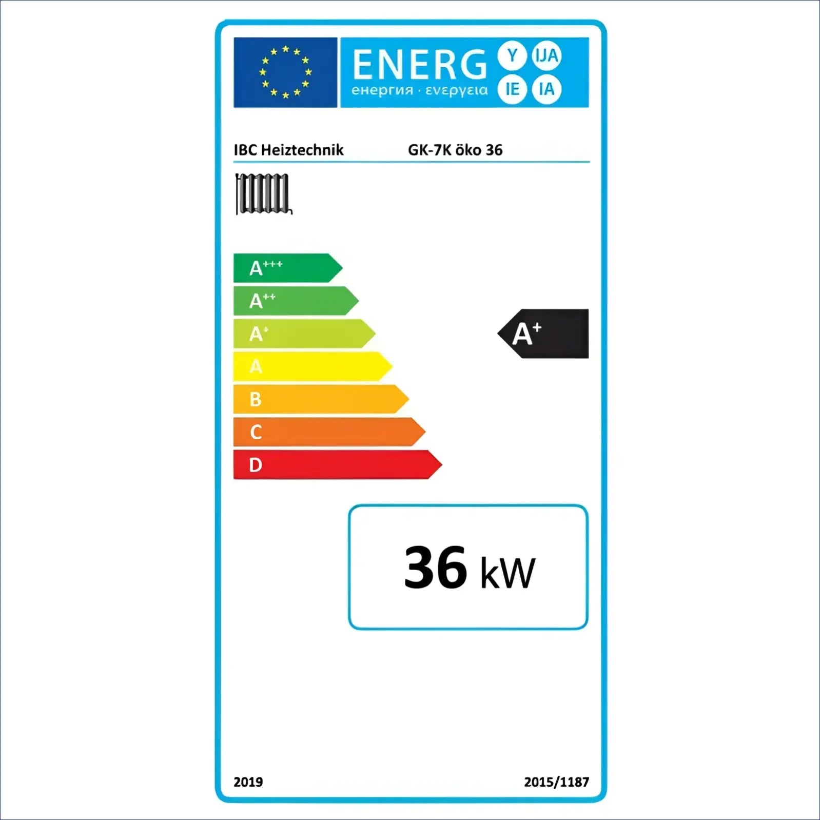 Energieeffizienzlabel für den Holzvergaserkessel IBC GK-7k-öko mit nachhaltiger Heizlösung