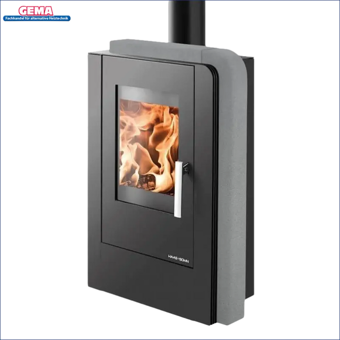 Brandaris Kaminofen Aruba Easy von Haas + Sohn mit brennendem Holzfeuer auf Bild
