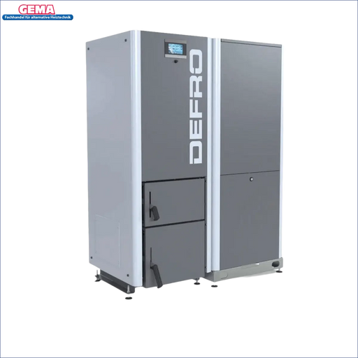 Graue und silberne Heizungsanlage vom Pellets Kessel DEFRO Gamma 30 kW