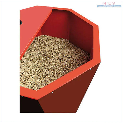 Roter Hopper gefüllt mit Pellets für Atmos Pelletslager Holzpelletsysteme