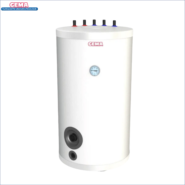 Weißer zylindrischer Warmwasserspeicher 120 Liter mit Top-Anschlüssen und Temperaturregler