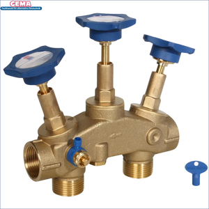 Brass manifold with blue knobs for Wasserenthärtungsanlage R2D2 72 mit 1 Anschluss-Set