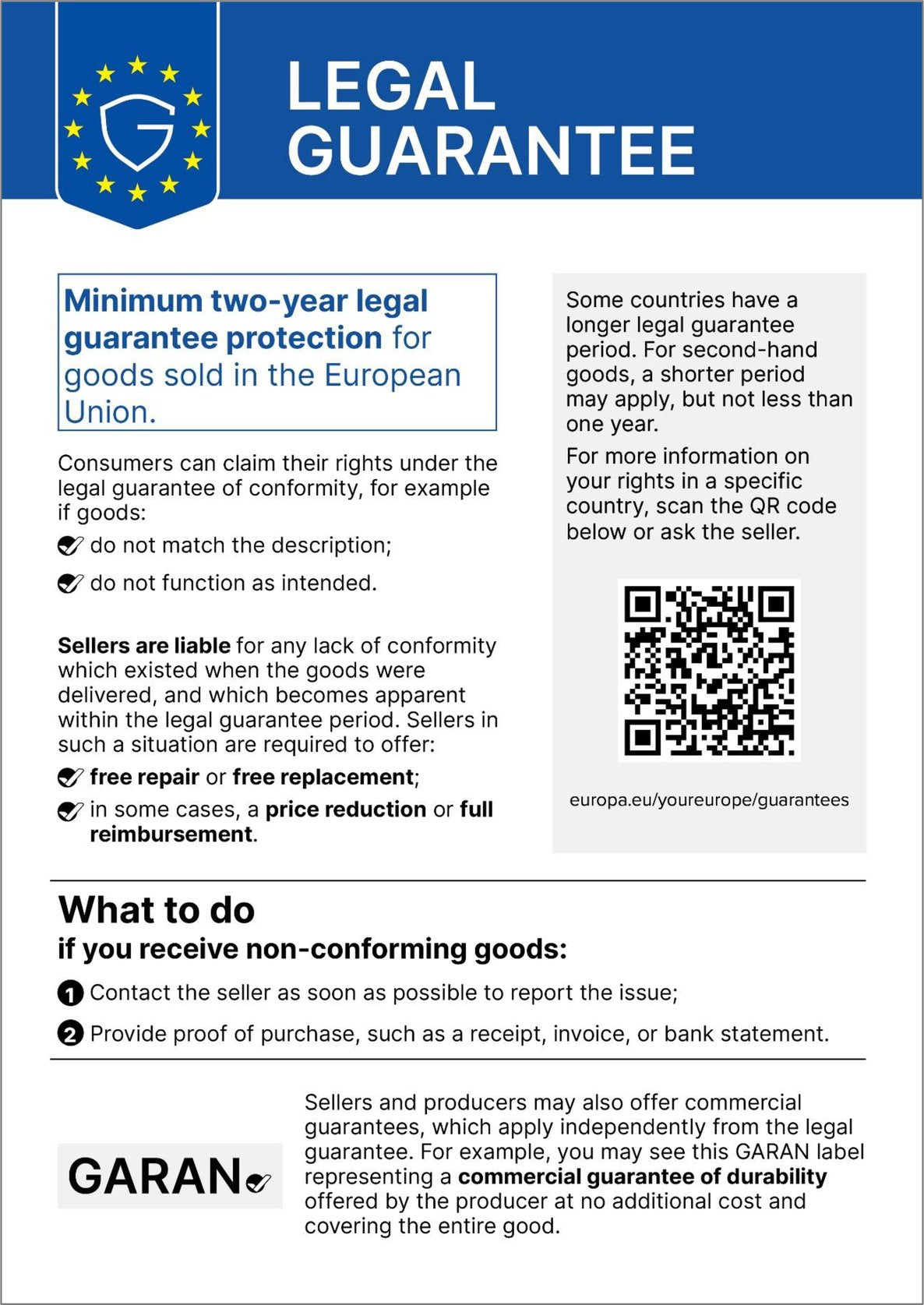 Harmonised EU notice on the legal guarantee of conformity